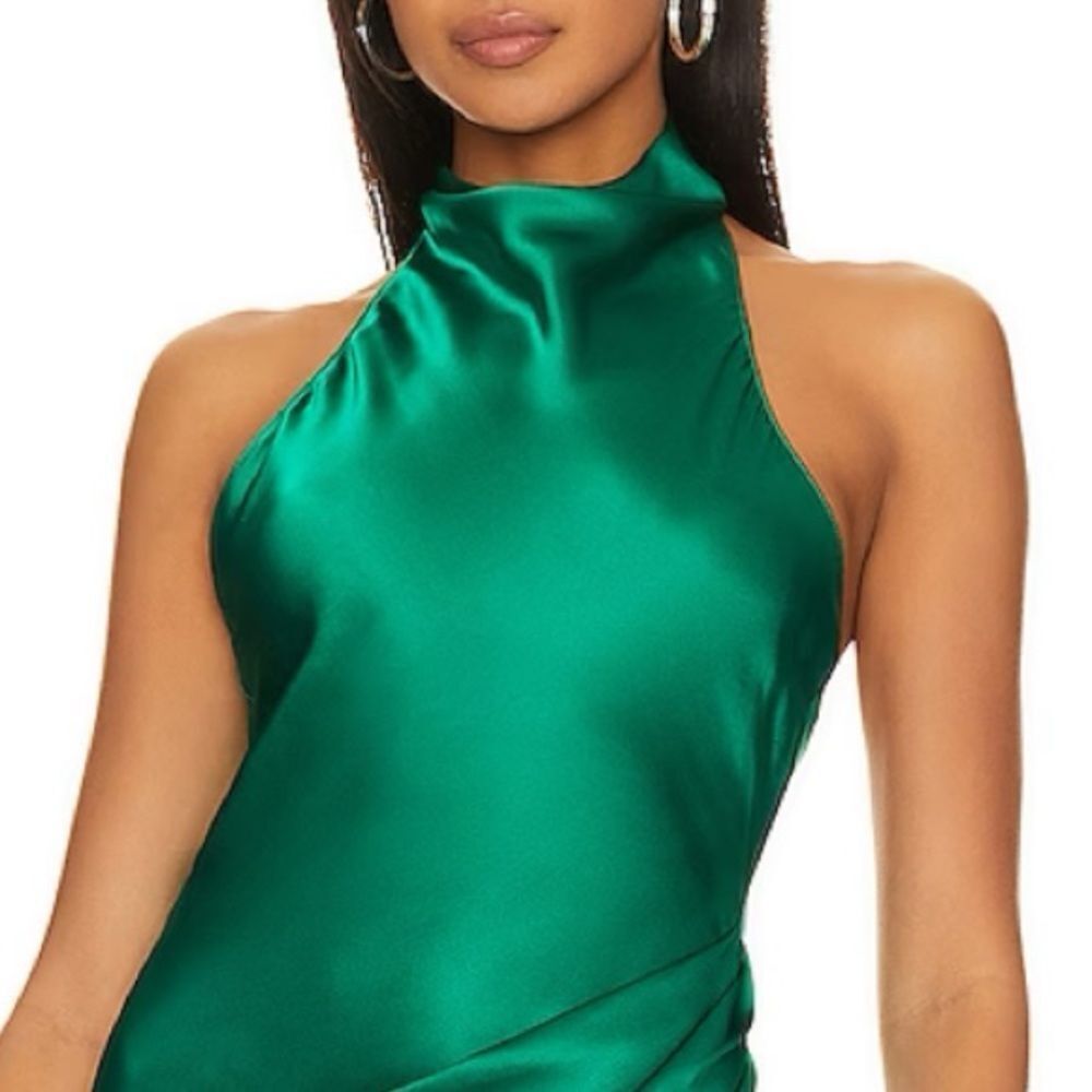 New Amanda Uprichard x Revolve Samba Gown in 100% Silk Small Emerald Dark Green - Picture 3 of 15